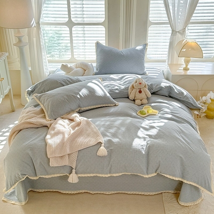 91家纺网 家纺一手货源 找家纺 （总）棉小二 2025新款全棉色织提花水洗棉花边四件套-漫时光