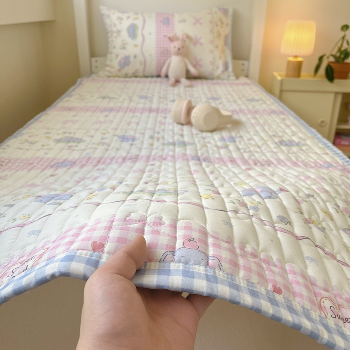 91家纺网 家纺一手货源 找家纺 Sweet dreams甜梦 2025新款全棉卡通小清新棉垫子床垫旅行垫 花花小象