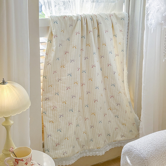 91家纺网 家纺一手货源 找家纺 木楌家居 2025新款全棉双层纱大豆夏被 五彩蝶