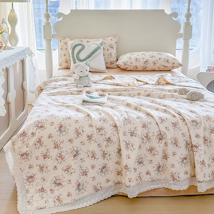 91家纺网 家纺一手货源 找家纺 木楌家居 2025新款全棉双层纱大豆夏被 梦莎花园