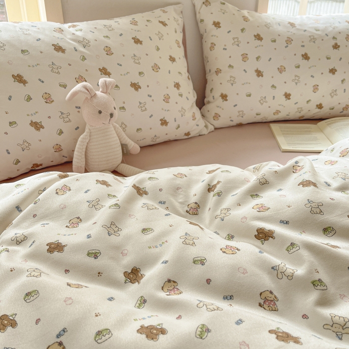 91家纺网 家纺一手货源 找家纺 贝拉梦家纺 2025爆款新款A类有氧针织双层纱四件套 软萌萌