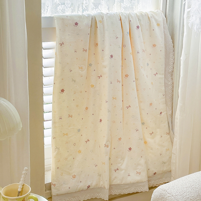 91家纺网 家纺一手货源 找家纺 木楌家居 2025新款全棉双层纱大豆夏被 黎枝