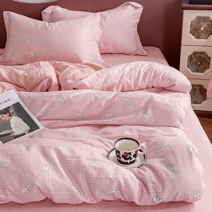 91家纺网 家纺一手货源 找家纺 锦罗绣2025新款A类母婴全棉有氧印花双层纱四件套可定制任意尺寸 好奇小狗