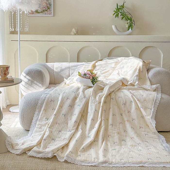 91家纺网 家纺一手货源 找家纺 木楌家居 2025新款全棉双层纱大豆夏被 五彩蝶