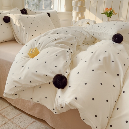 妖妖家纺 2025新款云感针织毛球款四件套 毛球款-奶白