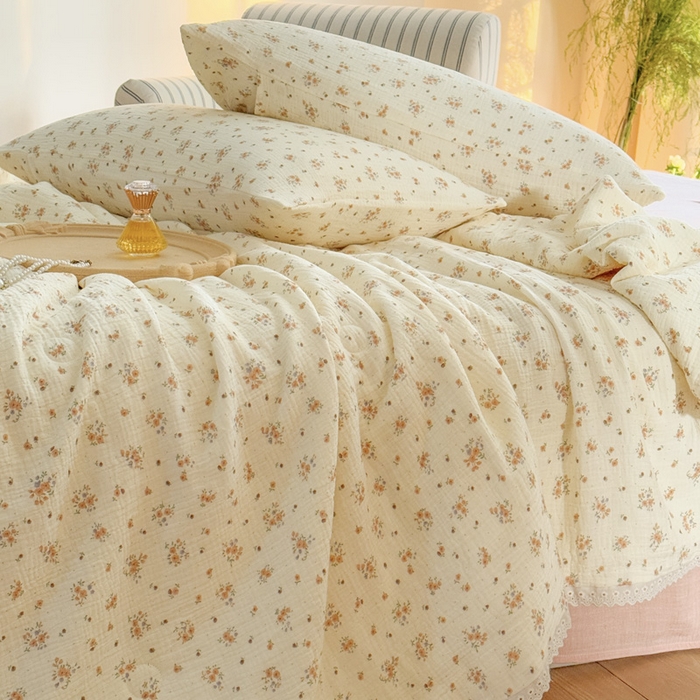 91家纺网 家纺一手货源 找家纺 木楌家居2025新款全棉皱皱纱花边款大豆夏被 洛屿