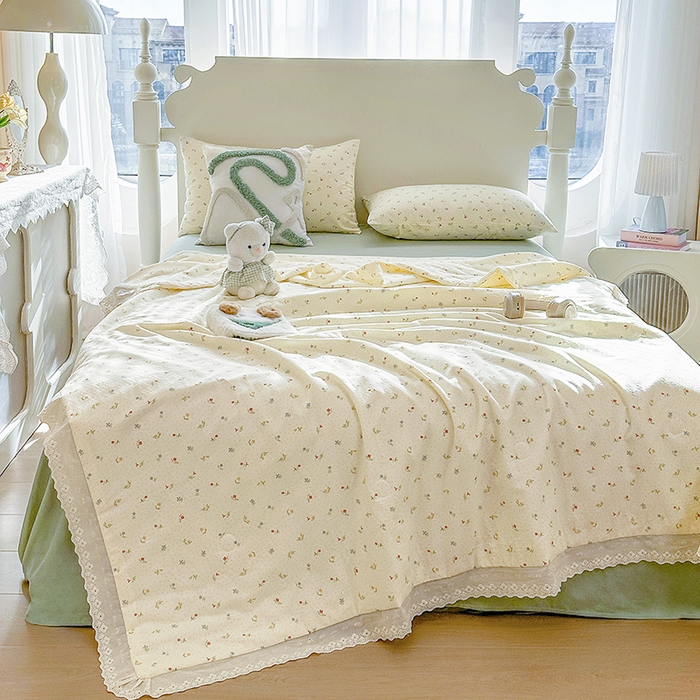 91家纺网 家纺一手货源 找家纺 木楌家居 2025新款全棉双层纱大豆夏被 雅颜