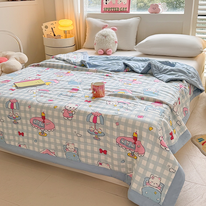 91家纺网 家纺一手货源 找家纺 魅图家纺 2025新款A类超柔云朵棉棉花被夏被 猫咪派对