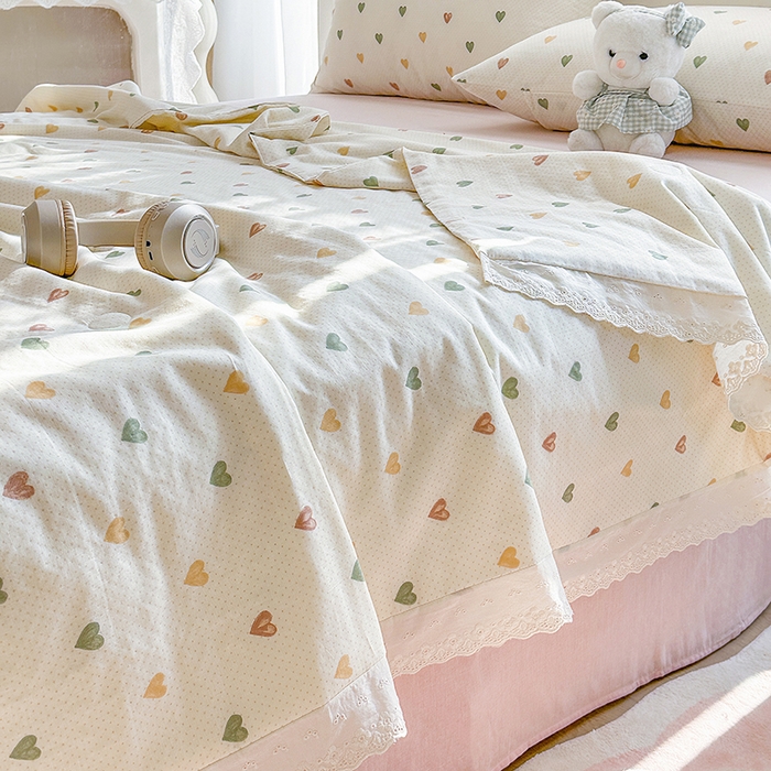 91家纺网 家纺一手货源 找家纺 木楌家居 2025新款全棉双层纱大豆夏被 心晴