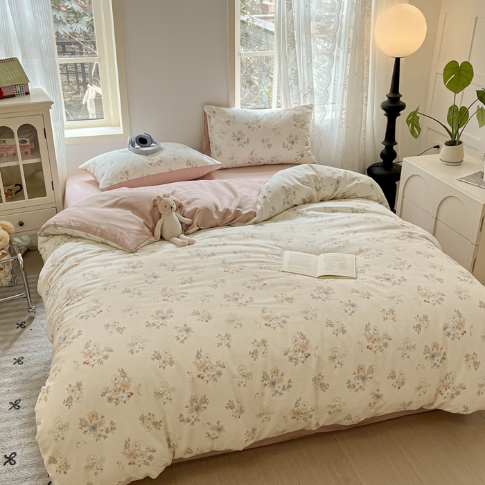 91家纺网 家纺一手货源 找家纺 贝拉梦家纺 2025爆款新款A类有氧针织双层纱四件套 塔莎的花园