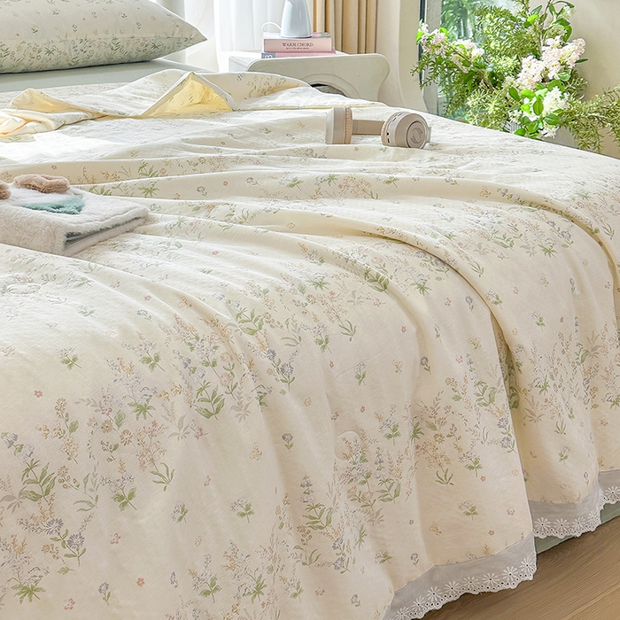 91家纺网 家纺一手货源 找家纺 木楌家居 2025新款全棉双层纱大豆夏被 风影