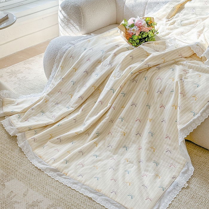 91家纺网 家纺一手货源 找家纺 木楌家居 2025新款全棉双层纱大豆夏被 五彩蝶