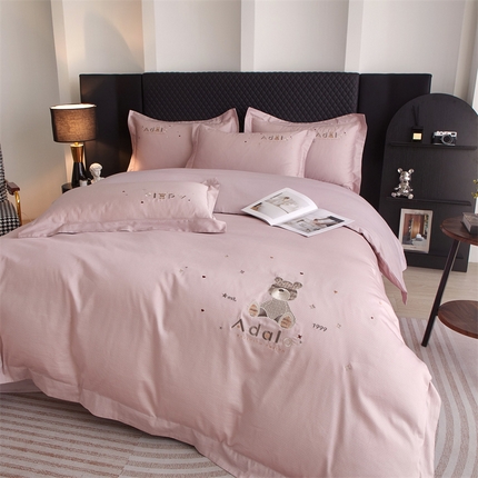 曼秀琳家纺 2025新款A类60s新疆长绒棉刺绣款四件套 维尼 豆沙粉