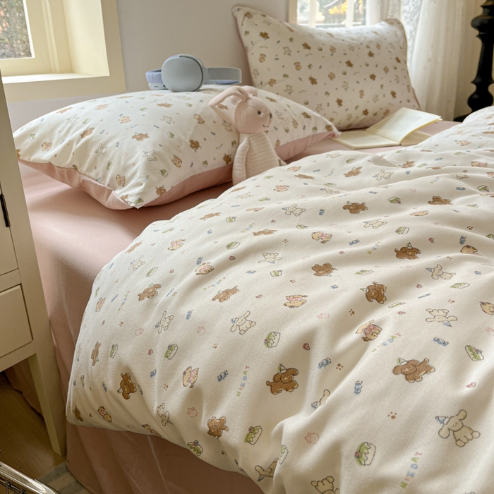 91家纺网 家纺一手货源 找家纺 贝拉梦家纺 2025爆款新款A类有氧针织双层纱四件套 软萌萌