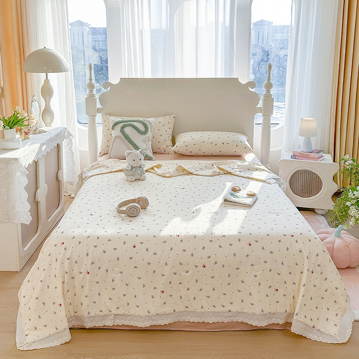 91家纺网 家纺一手货源 找家纺 木楌家居 2025新款全棉双层纱大豆夏被 语茉