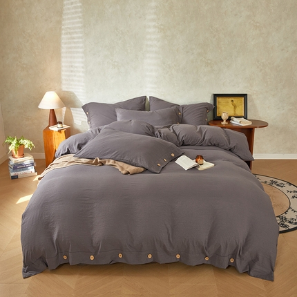 yyds网供 2025新款A类高克重侘寂风纽扣款四件套复古加厚非全棉纯棉日式水洗棉三件套【有买家秀，会员-5】 银幽灰-侘寂风复古纽扣款