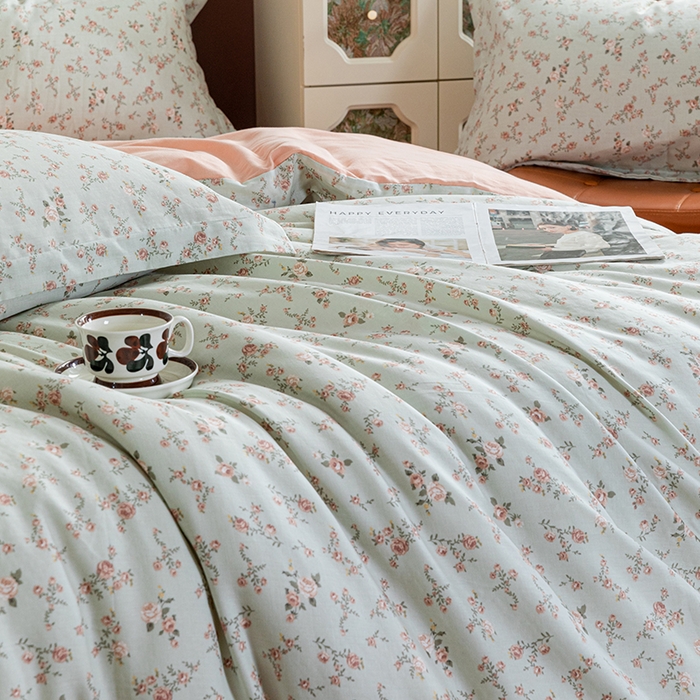 91家纺网 家纺一手货源 找家纺 锦罗绣2025新款A类母婴全棉有氧印花双层纱四件套可定制任意尺寸 春槿