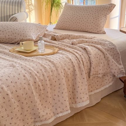 （总）木楌家居2025新款全棉皱皱纱花边款大豆夏被