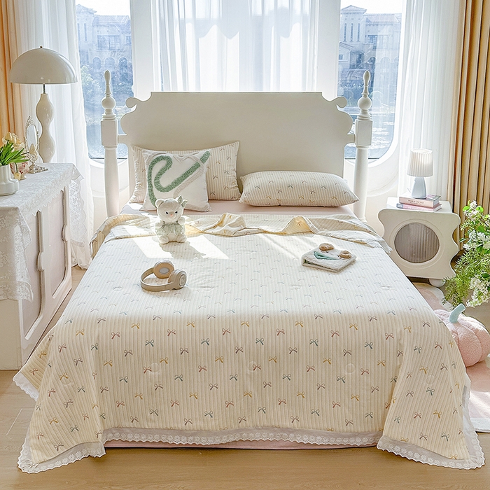 91家纺网 家纺一手货源 找家纺 木楌家居 2025新款全棉双层纱大豆夏被 五彩蝶