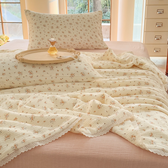 91家纺网 家纺一手货源 找家纺 木楌家居2025新款全棉皱皱纱花边款大豆夏被 洛屿