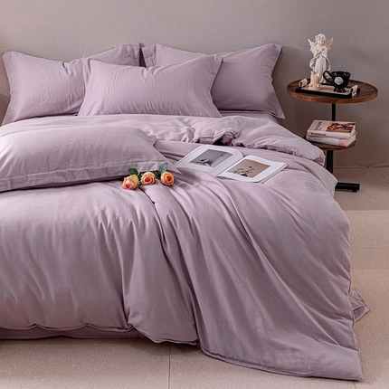 锦罗绣 2025新款A类全棉有氧双层纱纯色四件套 紫色