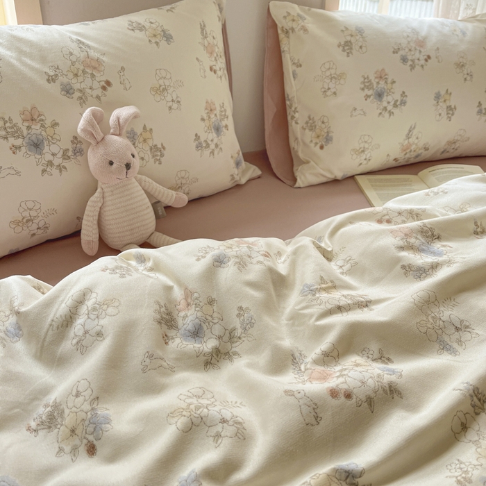 91家纺网 家纺一手货源 找家纺 贝拉梦家纺 2025爆款新款A类有氧针织双层纱四件套 塔莎的花园