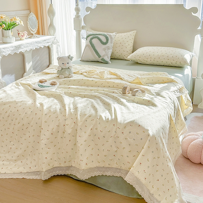 91家纺网 家纺一手货源 找家纺 木楌家居 2025新款全棉双层纱大豆夏被 雅颜