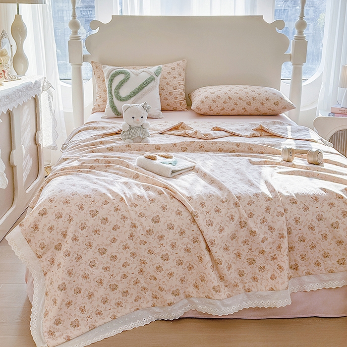 91家纺网 家纺一手货源 找家纺 木楌家居 2025新款全棉双层纱大豆夏被 芊朵