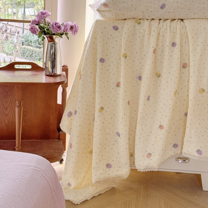 91家纺网 家纺一手货源 找家纺 木楌家居2025新款全棉皱皱纱花边款大豆夏被 沐川