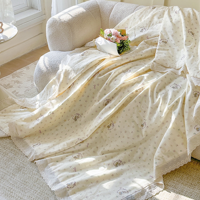 91家纺网 家纺一手货源 找家纺 木楌家居 2025新款全棉双层纱大豆夏被 花枝小兔