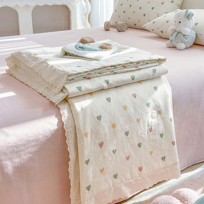 91家纺网 家纺一手货源 找家纺 木楌家居 2025新款全棉双层纱大豆夏被 心晴