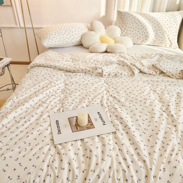 91家纺网 家纺一手货源 找家纺 尊妙被业 2025新款嘭嘭软水洗棉夏被 小花野-紫