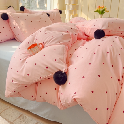 妖妖家纺 2025新款云感针织毛球款四件套 毛球款-玉粉