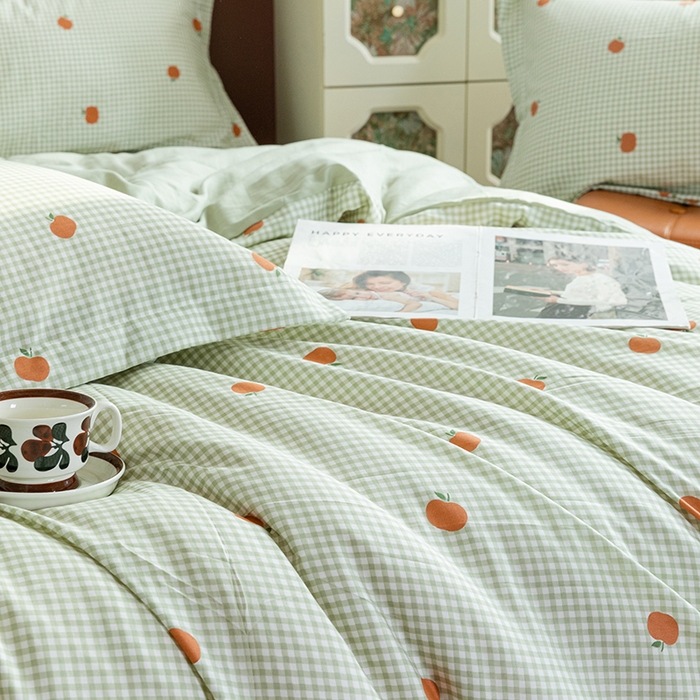 91家纺网 家纺一手货源 找家纺 锦罗绣2025新款A类母婴全棉有氧印花双层纱四件套可定制任意尺寸 甜桔