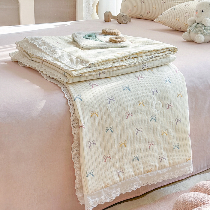 91家纺网 家纺一手货源 找家纺 木楌家居 2025新款全棉双层纱大豆夏被 五彩蝶