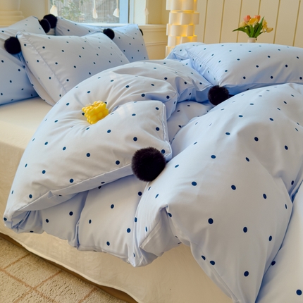 妖妖家纺 2025新款云感针织毛球款四件套 毛球款-晴蓝