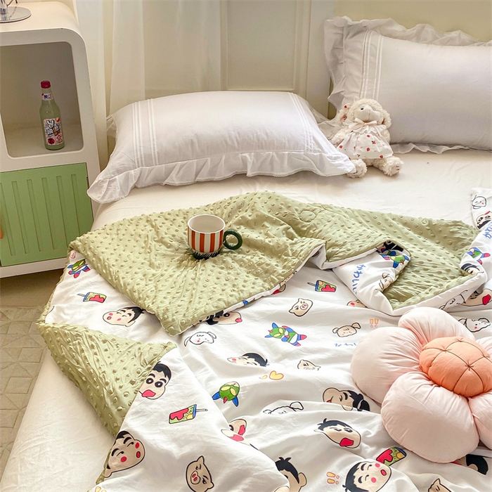 91家纺网 家纺一手货源 找家纺 米乐被业 2025新款水洗棉凉豆豆夏被 趣味小新