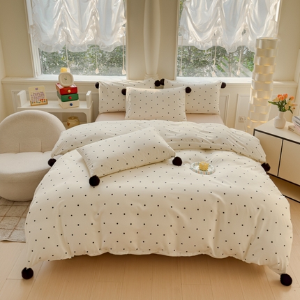 91家纺网 家纺一手货源 找家纺 妖妖家纺 2025新款云感针织毛球款四件套 毛球款-奶白