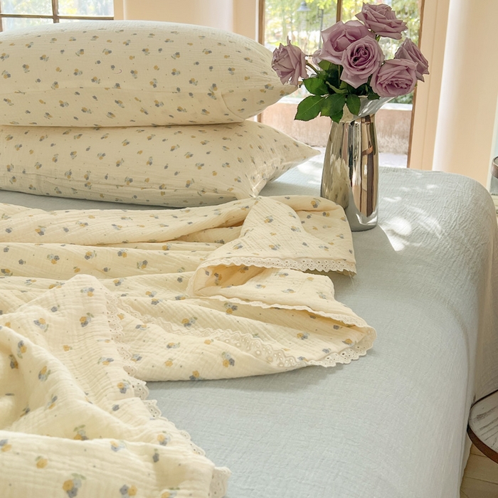 91家纺网 家纺一手货源 找家纺 木楌家居2025新款全棉皱皱纱花边款大豆夏被 沐黎