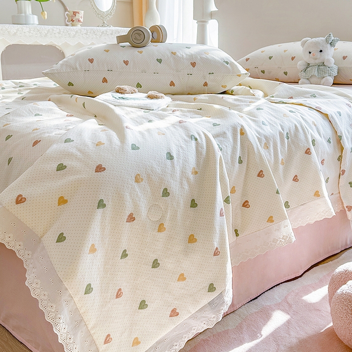 91家纺网 家纺一手货源 找家纺 木楌家居 2025新款全棉双层纱大豆夏被 心晴