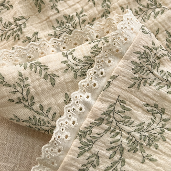 91家纺网 家纺一手货源 找家纺 木楌家居2025新款全棉皱皱纱花边款大豆夏被 月白