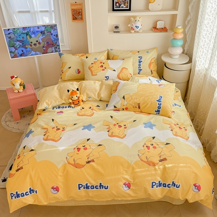 91家纺网 家纺一手货源 找家纺 桃子家居 2025新款宝可梦正版授权皮卡丘纯棉印花系列四件套 棉宝可梦-宝贝皮卡丘
