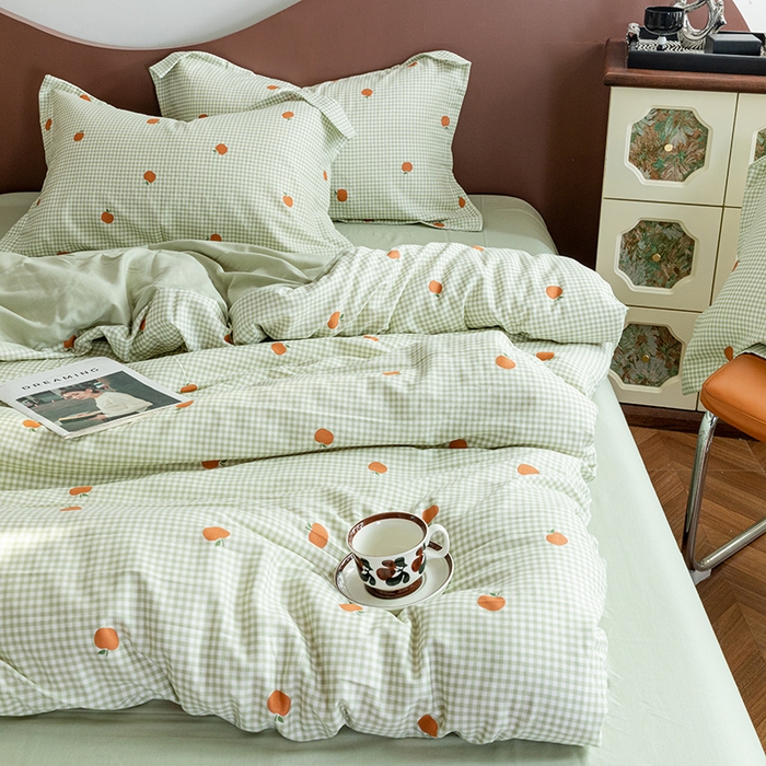 91家纺网 家纺一手货源 找家纺 锦罗绣2025新款A类母婴全棉有氧印花双层纱四件套可定制任意尺寸 甜桔