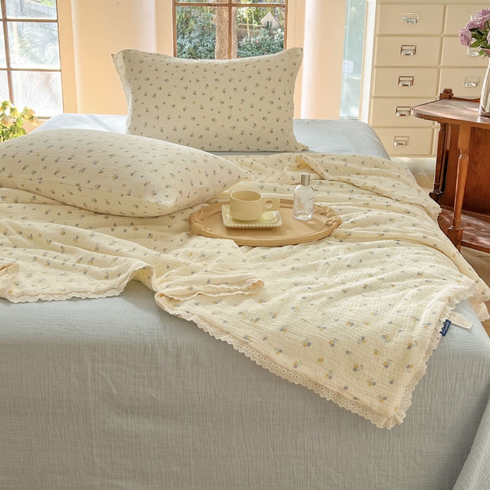 91家纺网 家纺一手货源 找家纺 木楌家居2025新款全棉皱皱纱花边款大豆夏被 沐黎