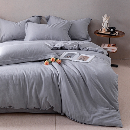 91家纺网 家纺一手货源 找家纺 锦罗绣 2025新款A类全棉有氧双层纱纯色四件套 优雅灰