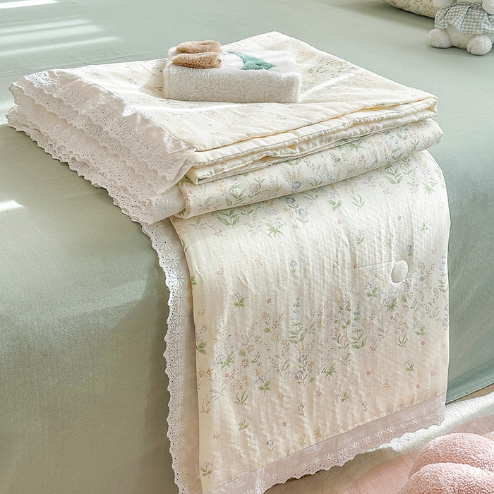 91家纺网 家纺一手货源 找家纺 木楌家居 2025新款全棉双层纱大豆夏被 风影