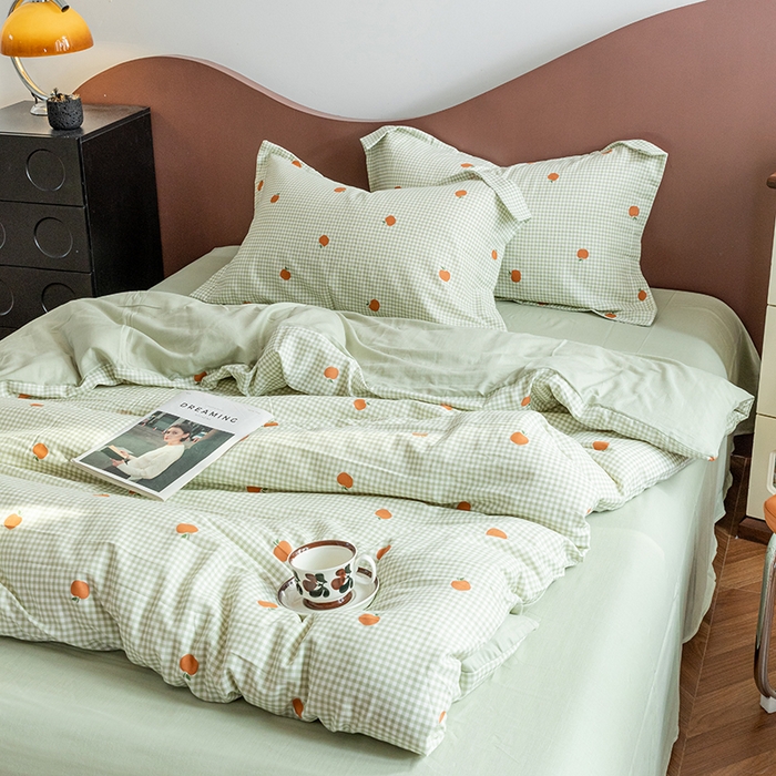 91家纺网 家纺一手货源 找家纺 锦罗绣2025新款A类母婴全棉有氧印花双层纱四件套可定制任意尺寸 甜桔