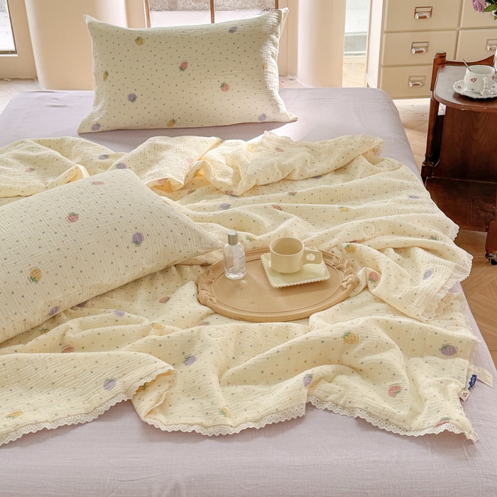 91家纺网 家纺一手货源 找家纺 木楌家居2025新款全棉皱皱纱花边款大豆夏被 沐川