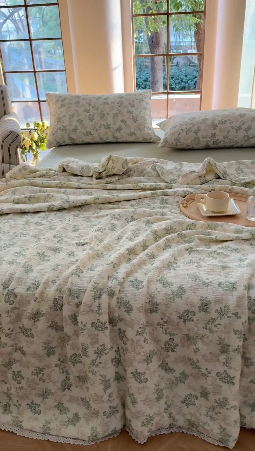 91家纺网 家纺一手货源 找家纺 木楌家居2025新款全棉皱皱纱花边款大豆夏被 南浔