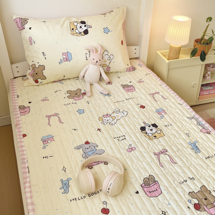 91家纺网 家纺一手货源 找家纺 Sweet dreams甜梦 2025新款全棉卡通小清新棉垫子床垫旅行垫 动物派对